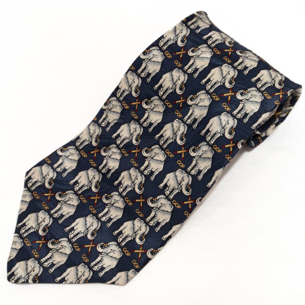 Museum Artifacts 100% Silk Elephant Print Neck Tie